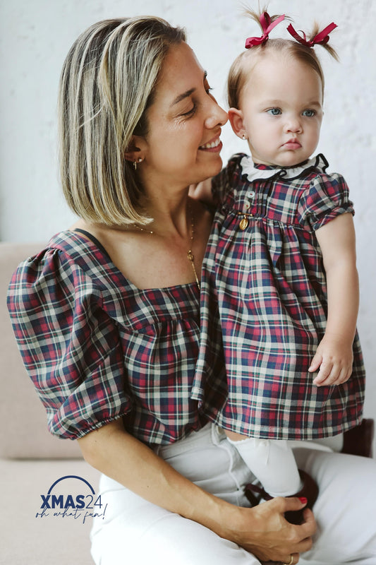 Camisa de mamá cuadros magenta y marino