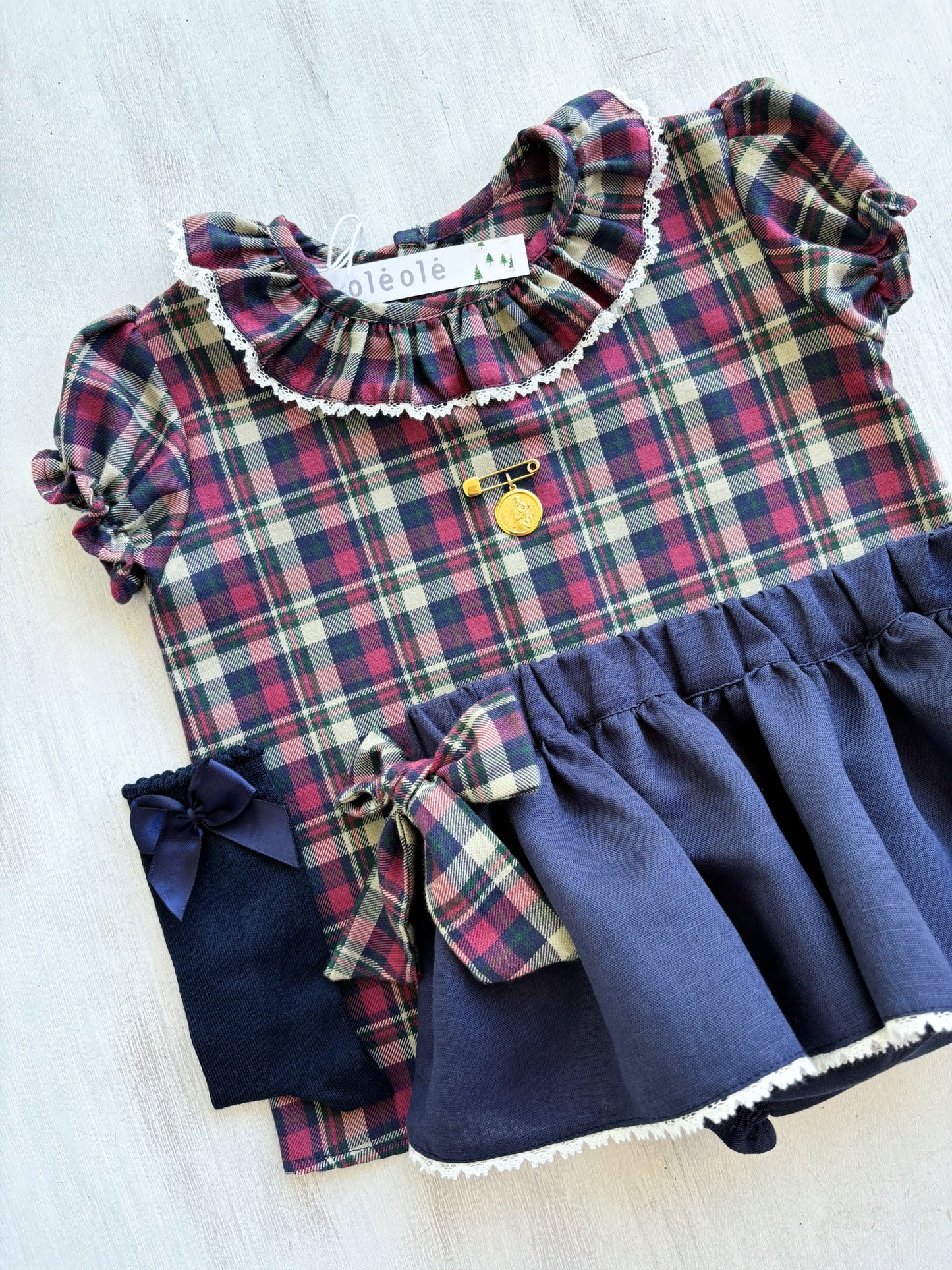 Conjunto MatchyMatchy falda c/lazos cuadros magenta y marino