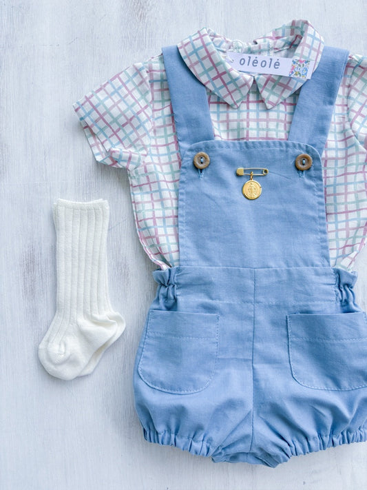 Conjunto braga varón azul celeste y camisa cuadros