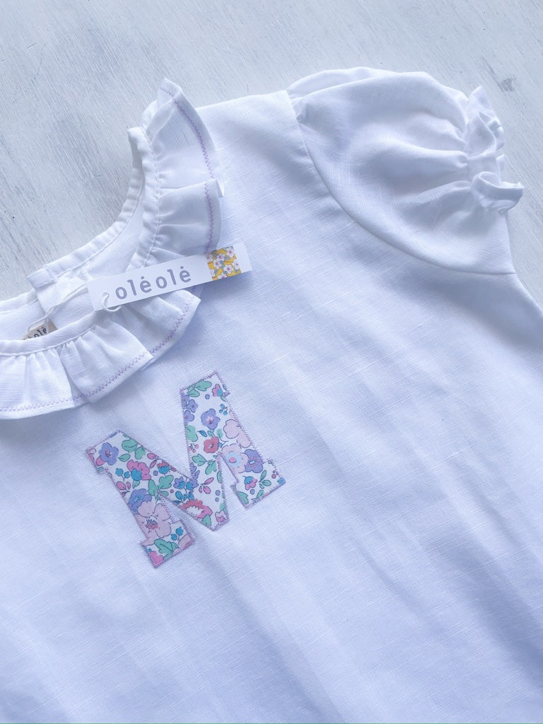 Camisa hilo blanca con inicial estampada M