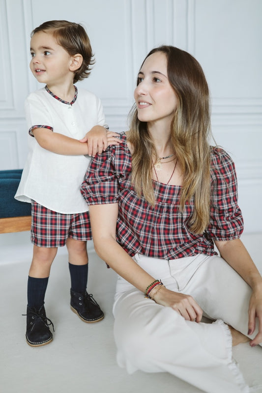 Camisa de mamá cuadros marino y rojo