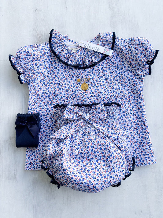 Conjunto MatchyMatchy bombacha flores mini azul rey y azul claro