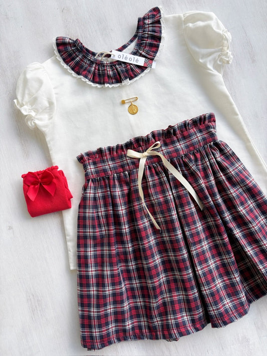 Conjunto MatchyCuello falda de grande cuadros marino y rojo