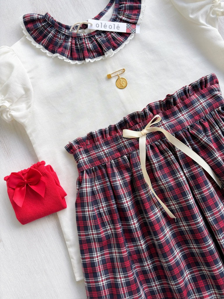 Conjunto MatchyCuello falda de grande cuadros marino y rojo