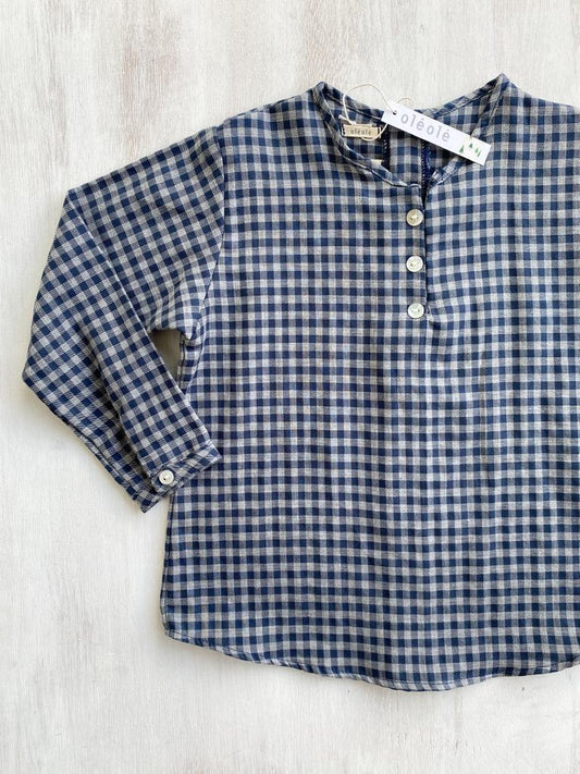 Camisa estampada varón cuadros mini marino y gris