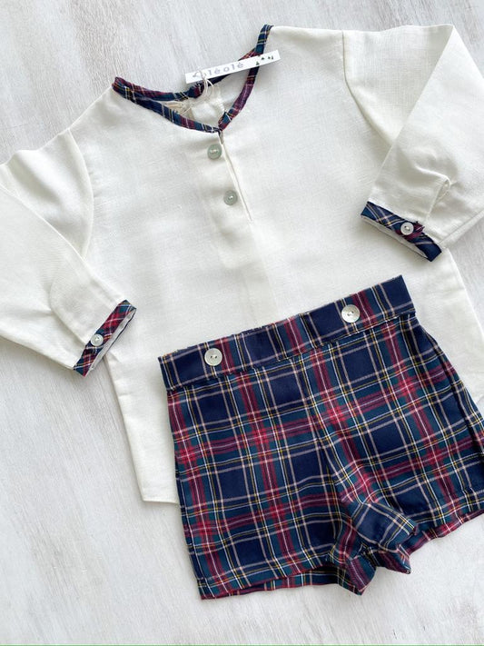 Conjunto varón short tartán marino