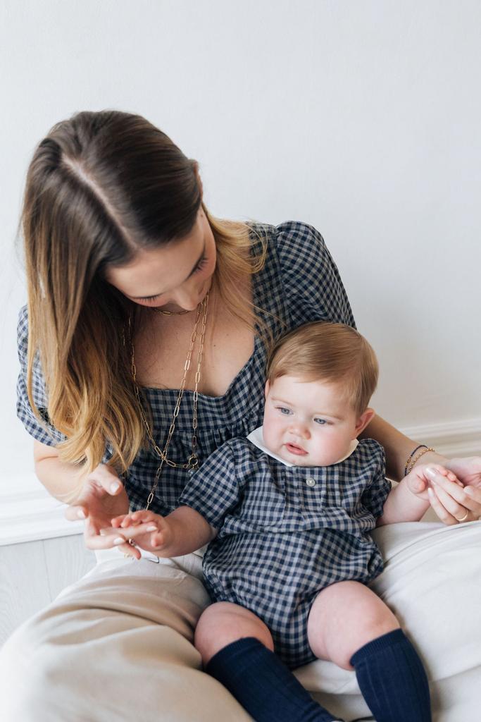 Camisa de mamá cuadros mini marino y gris