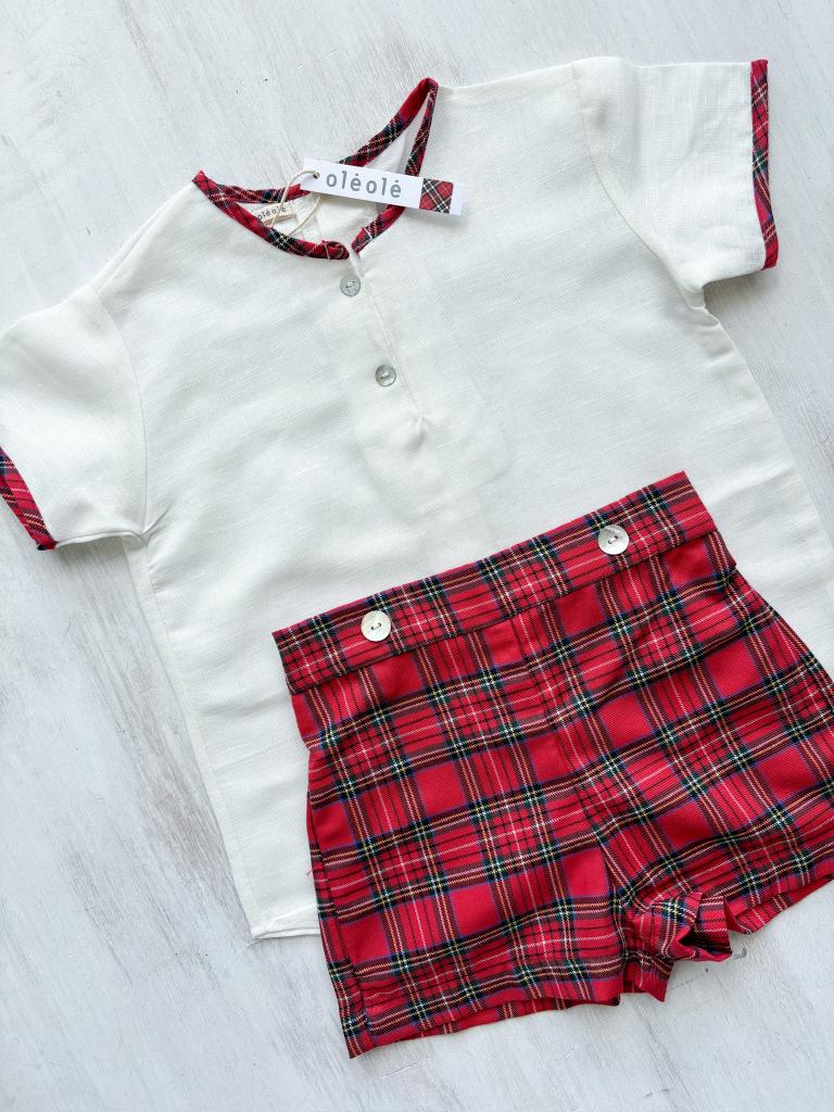 Conjunto varón short tartán rojo