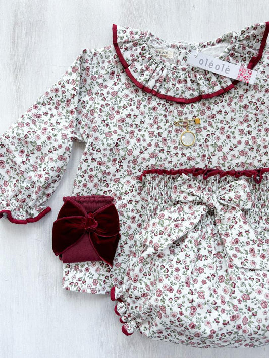 Conjunto MatchyCuello bombacha flores mini burdeos