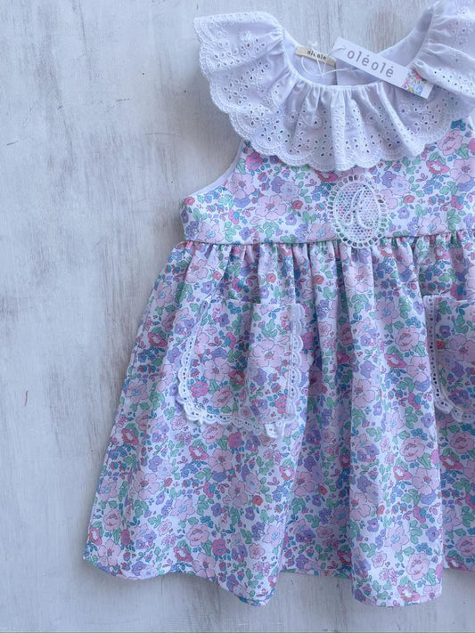 Vestido bolsillo flores grandes tipo liberty rosadas