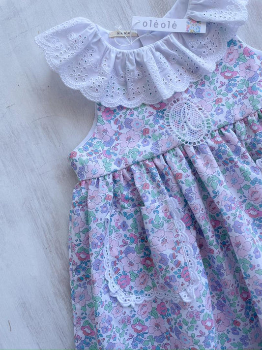 Vestido bolsillo flores grandes tipo liberty rosadas